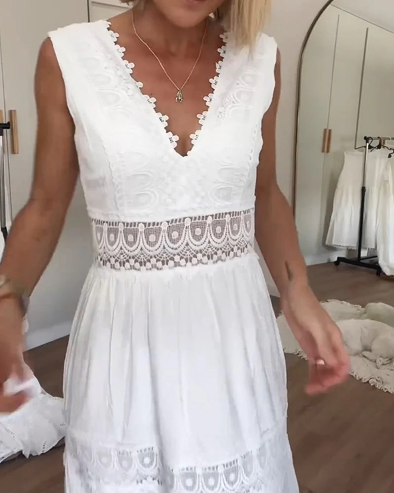 Casual Tank Dress with Elegant Lace V-Cut - Image 4