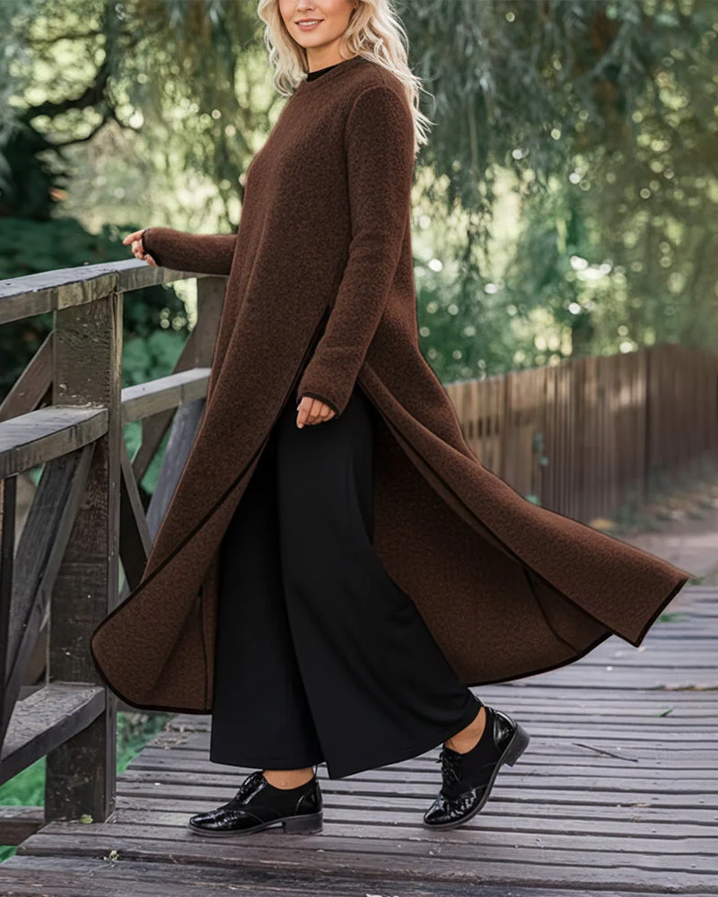 Casual Warm Side Slit Long Dress - Image 8