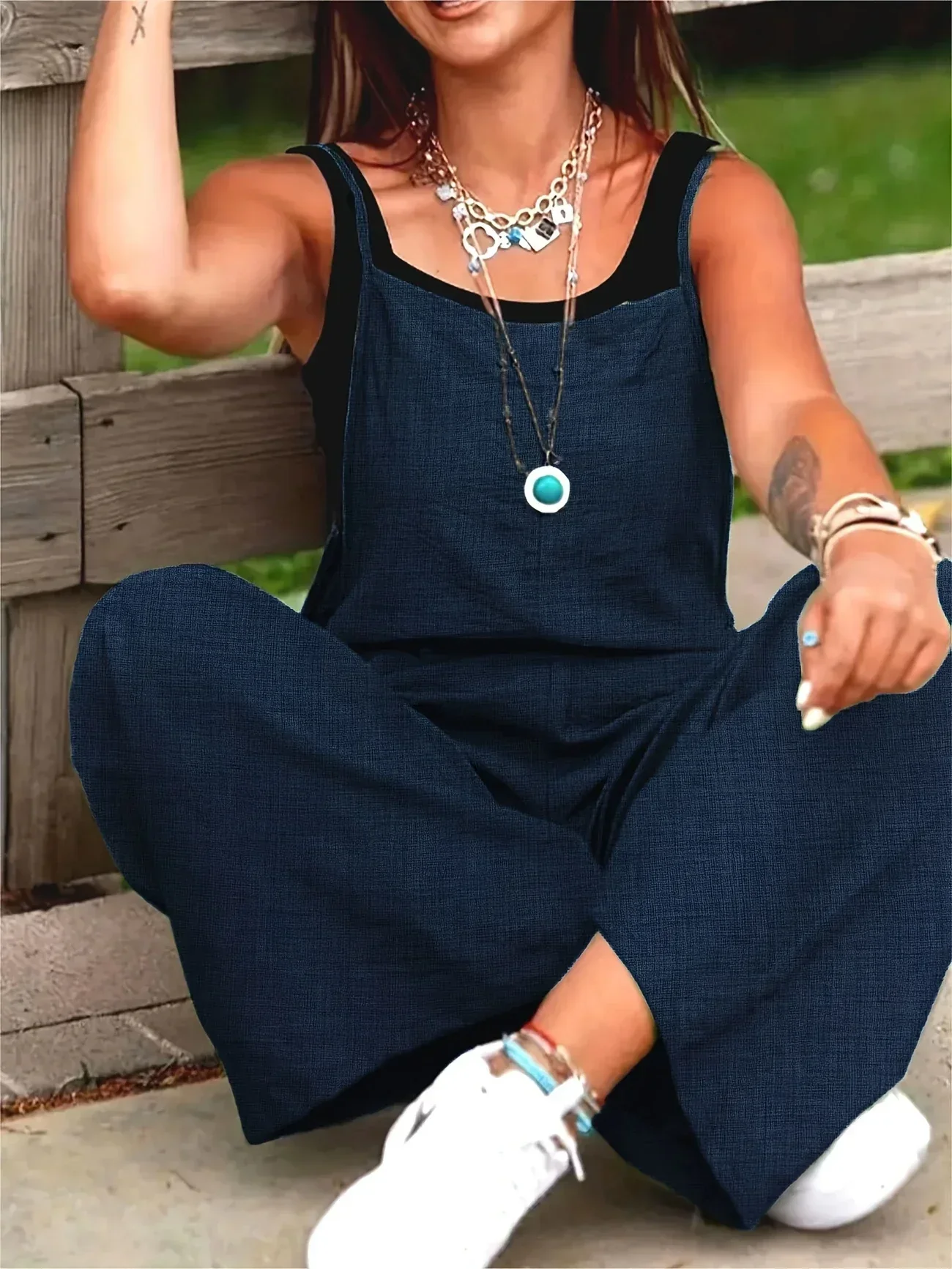 Casual Wide Leg Overalls With Pockets - Image 11