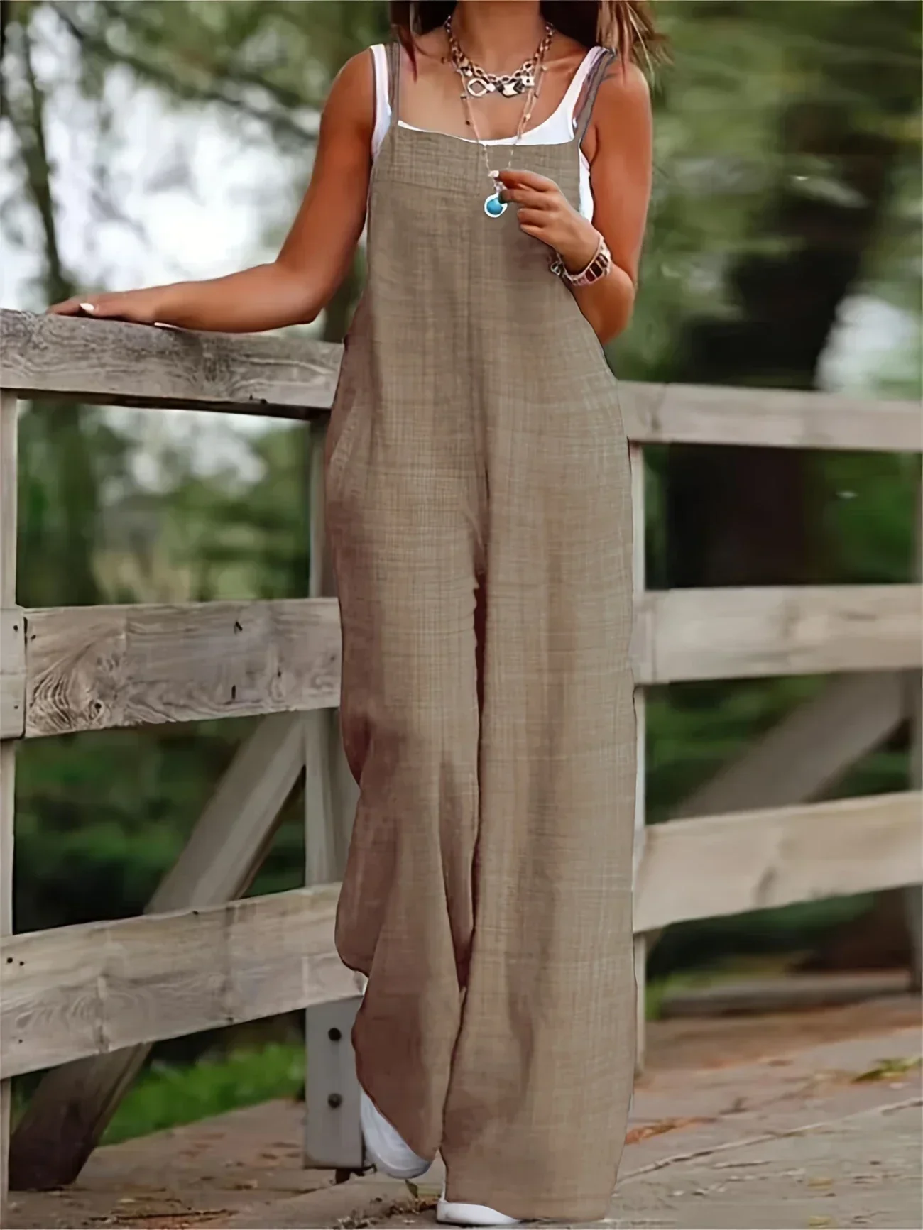 Casual Wide Leg Overalls With Pockets - Image 17