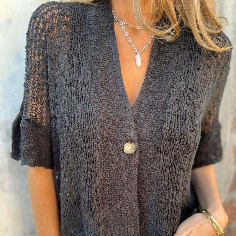 Casual Women’s Solid Knitted Top with Button - Image 6