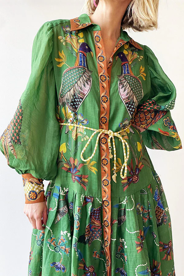 Celestial Bird Print Puff Sleeve Dress - Image 12
