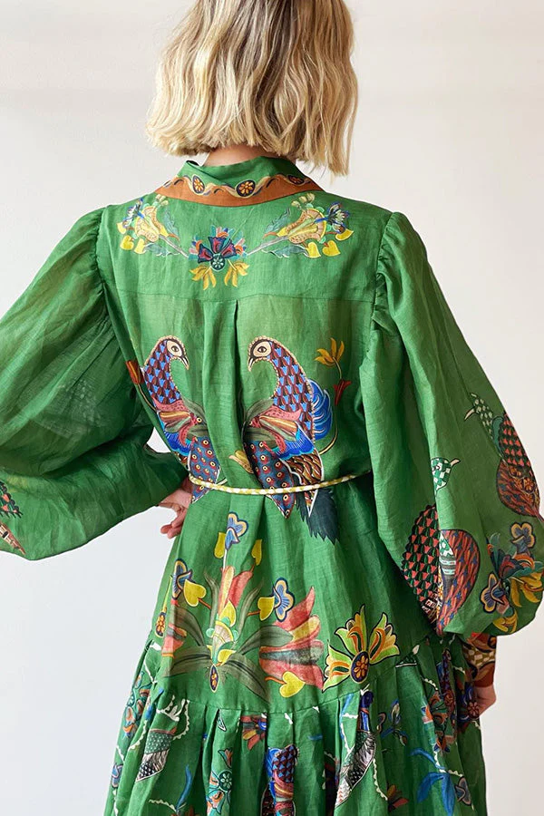 Celestial Bird Print Puff Sleeve Dress - Image 13