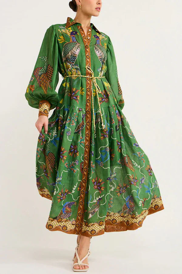 Celestial Bird Print Puff Sleeve Dress - Image 14