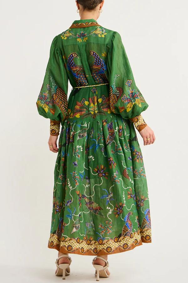 Celestial Bird Print Puff Sleeve Dress - Image 19