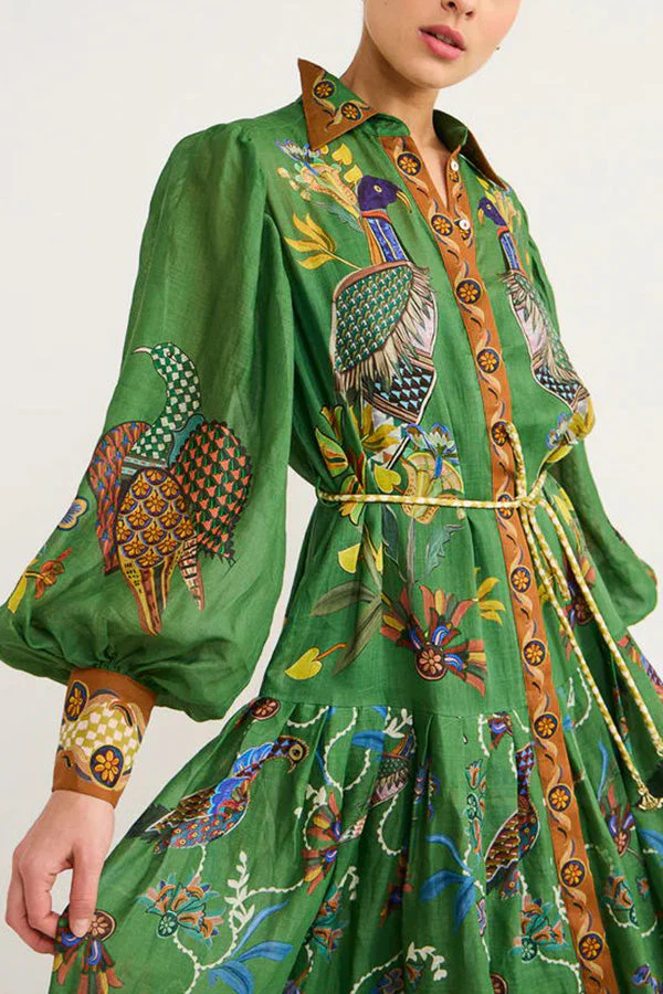 Celestial Bird Print Puff Sleeve Dress - Image 20