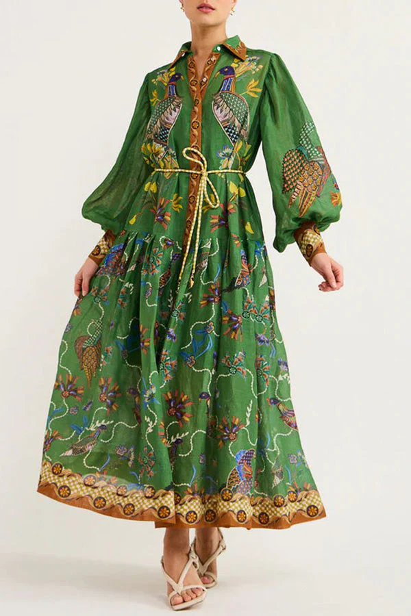 Celestial Bird Print Puff Sleeve Dress - Image 27