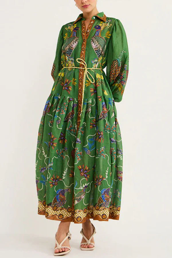 Celestial Bird Print Puff Sleeve Dress - Image 28