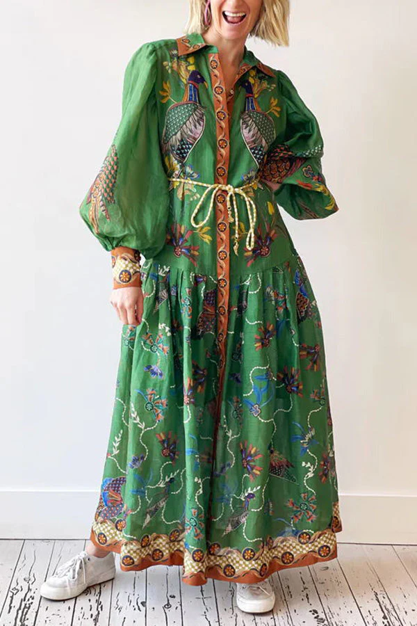 Celestial Bird Print Puff Sleeve Dress - Image 3