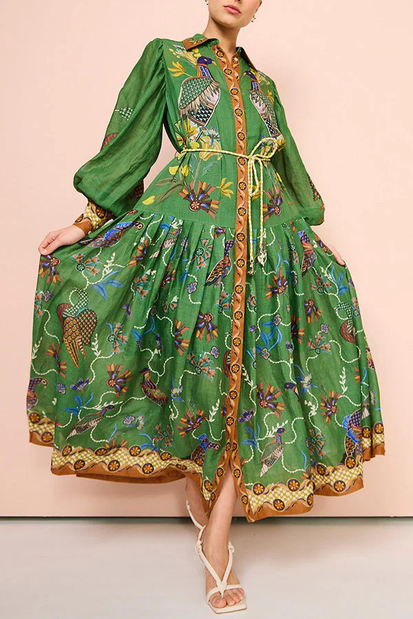 Celestial Bird Print Puff Sleeve Dress - Image 32