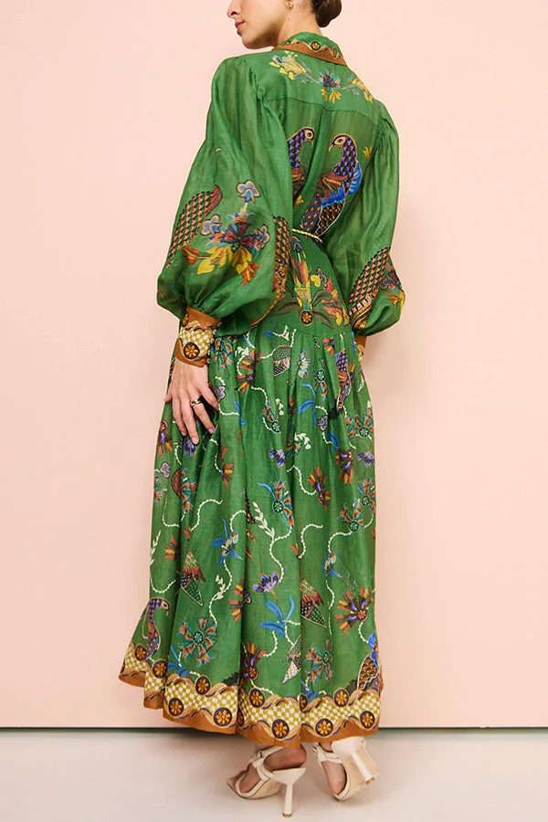 Celestial Bird Print Puff Sleeve Dress - Image 33