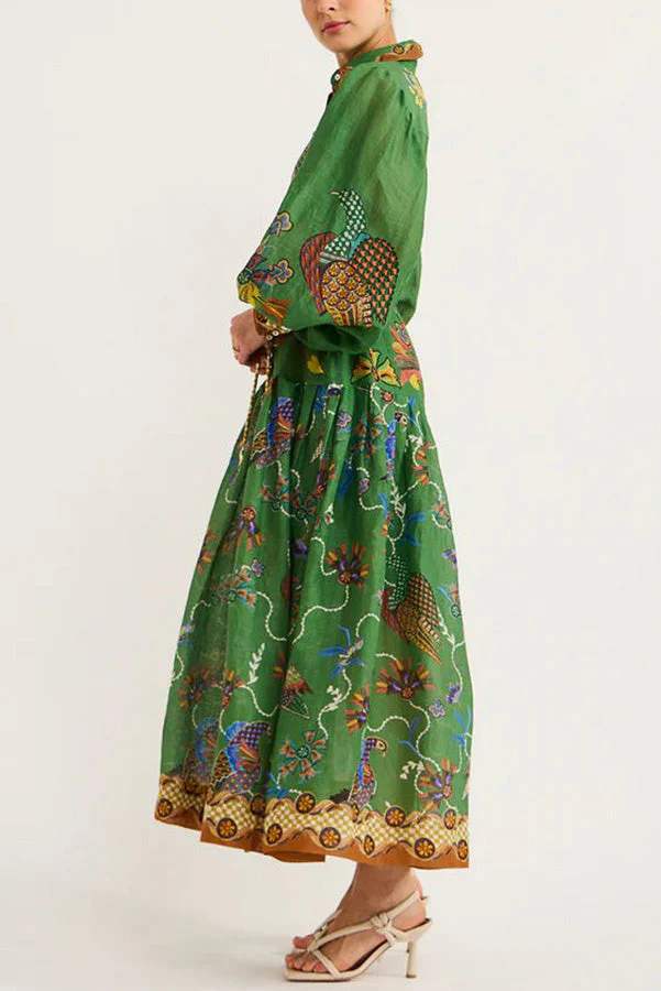 Celestial Bird Print Puff Sleeve Dress - Image 6