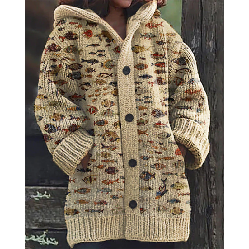 Chic Abstract Print Cape Jacket