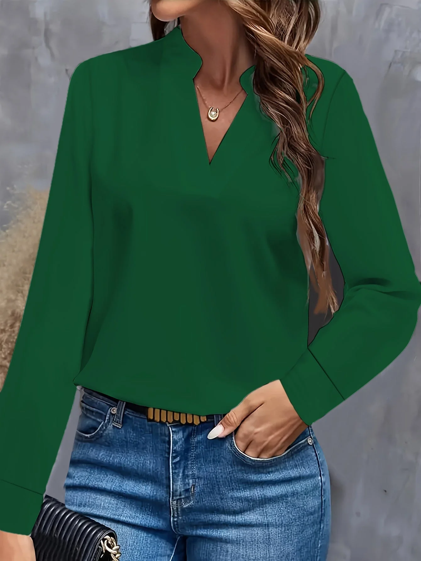 Chic Long-Sleeve V-Neck Blouse - Image 3