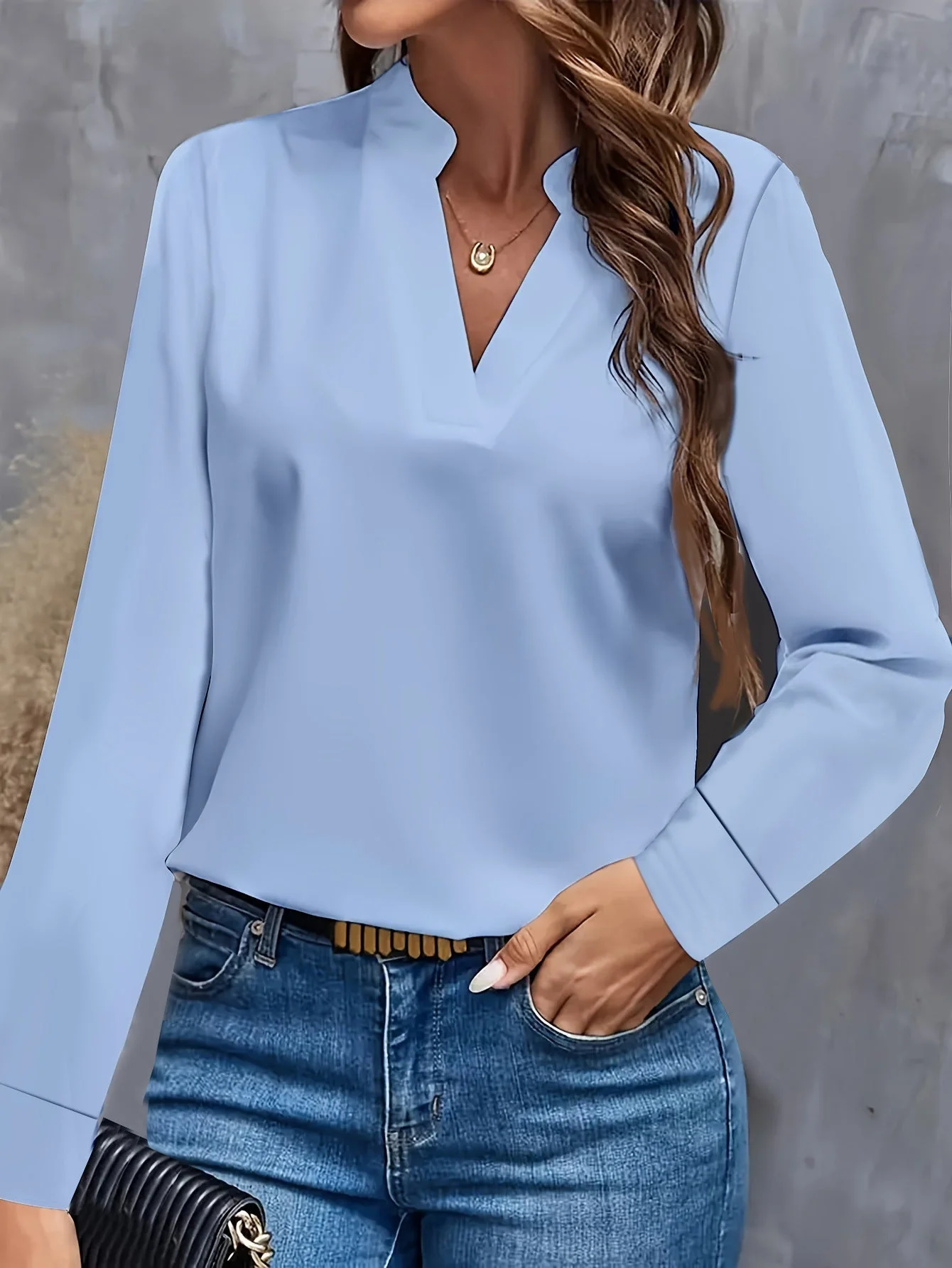 Chic Long-Sleeve V-Neck Blouse - Image 5