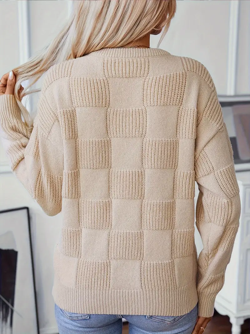 Chic Plaid Crew Neck Knit Sweater - Image 10
