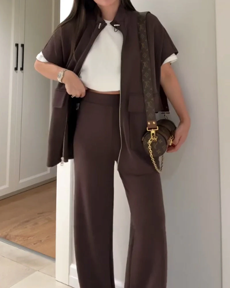 Chic Top and Pants Outfit with Stretch Waist - Image 24