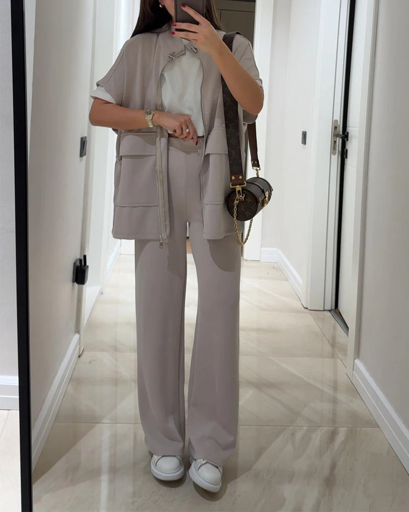 Chic Top and Pants Outfit with Stretch Waist - Image 5