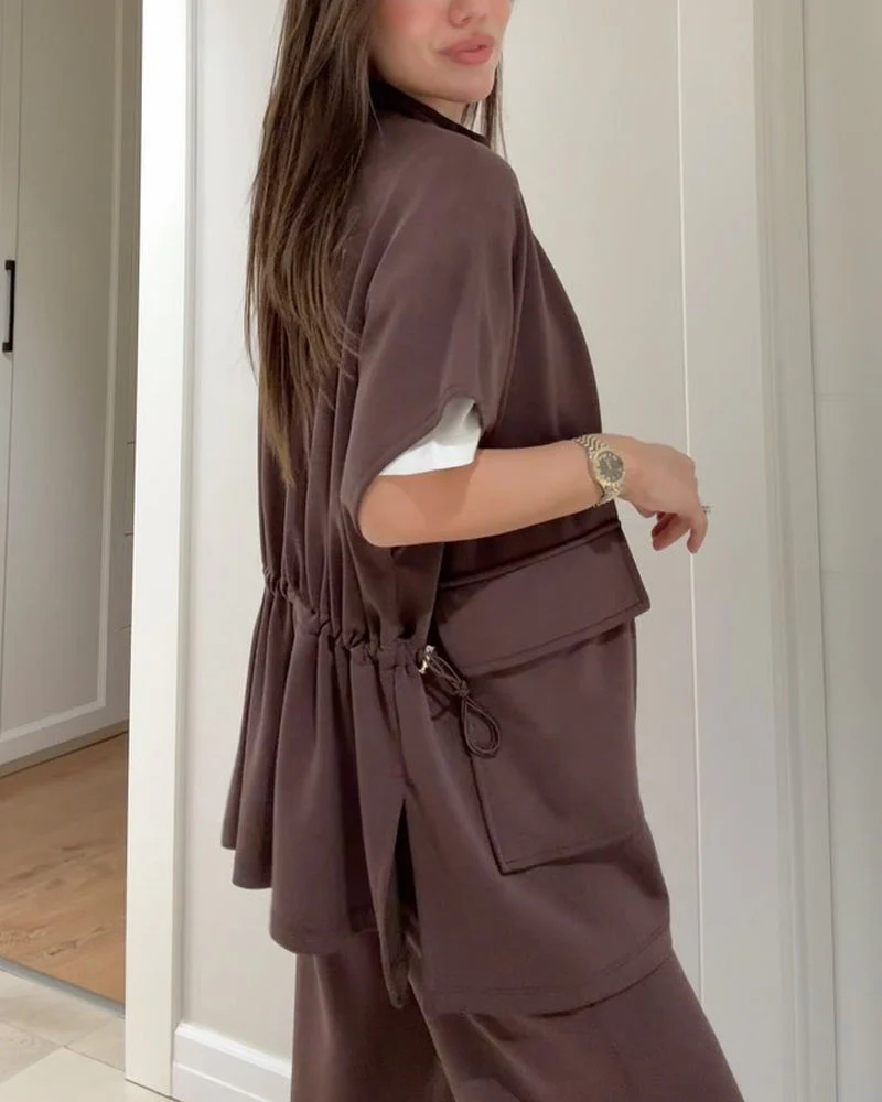 Chic Top and Pants Outfit with Stretch Waist - Image 9