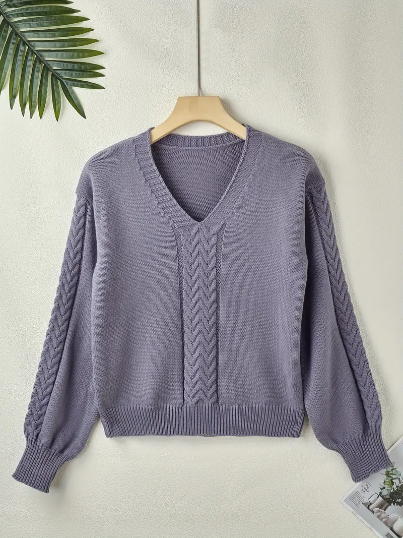 Chic V-Neck Cable Knit Sweater for Women - Image 18
