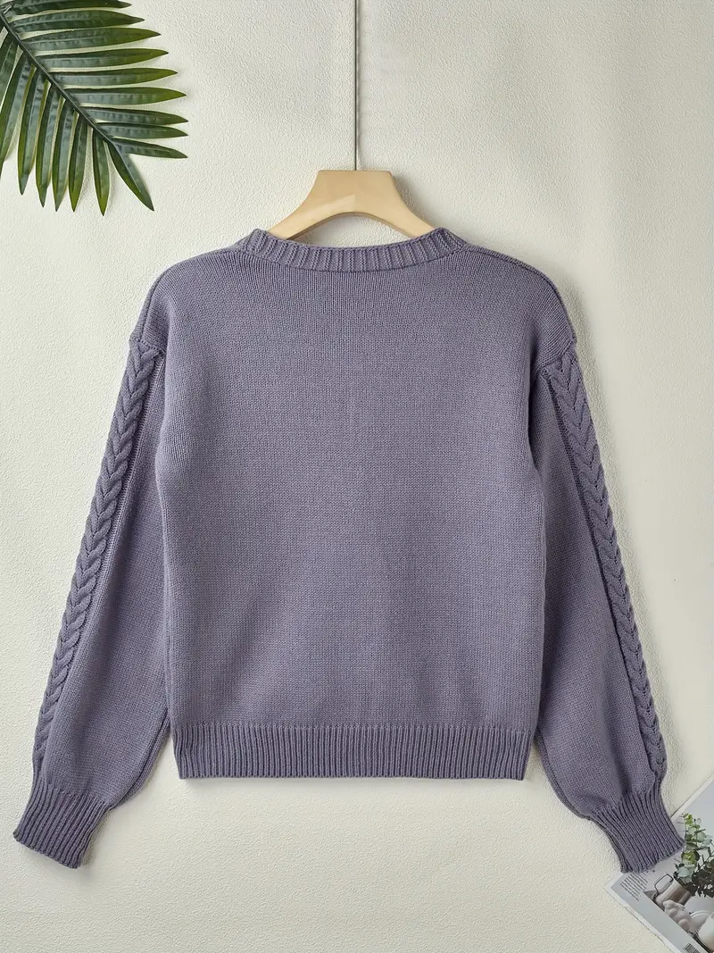 Chic V-Neck Cable Knit Sweater for Women - Image 9