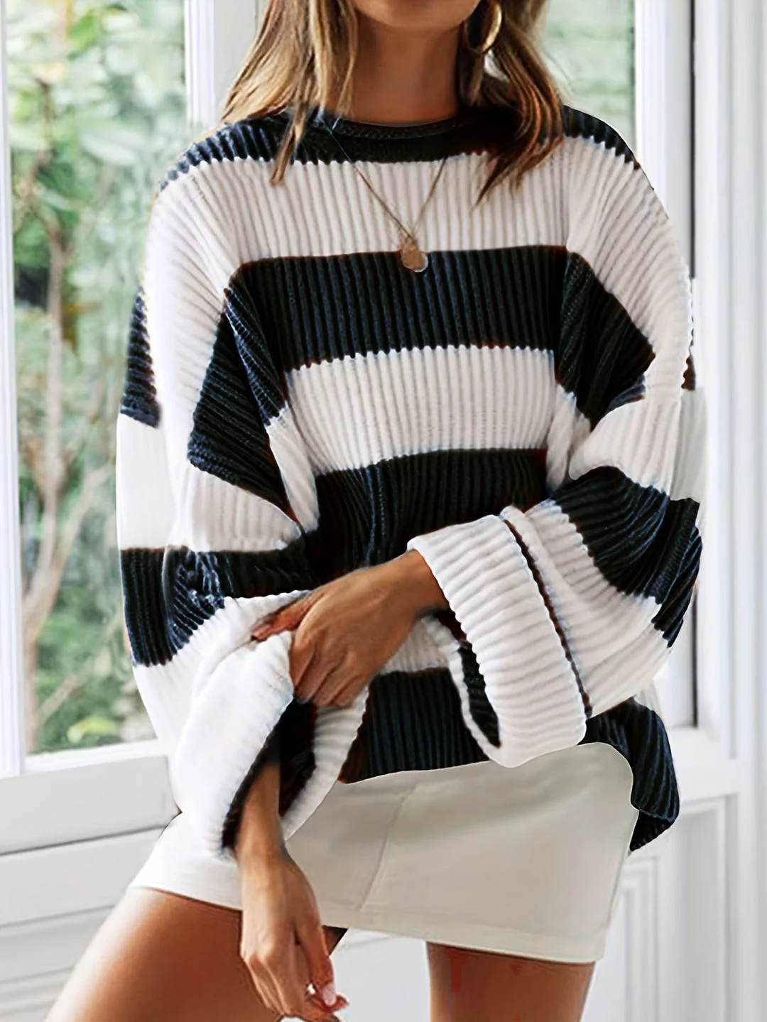 Chloe | Striped Crew Neck Pullover Sweater - Image 11
