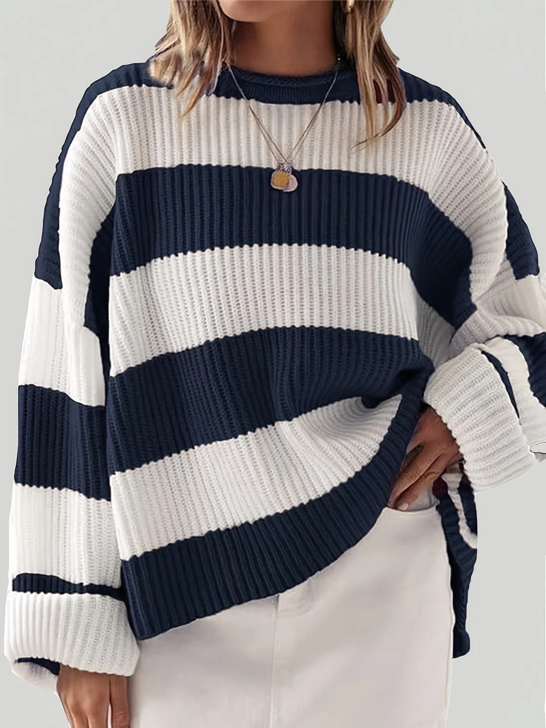 Chloe | Striped Crew Neck Pullover Sweater - Image 13