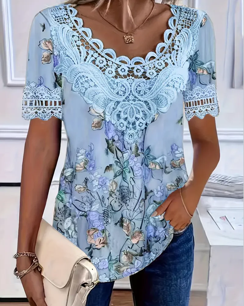 Classic Blue Lace Top with Gentle Texture