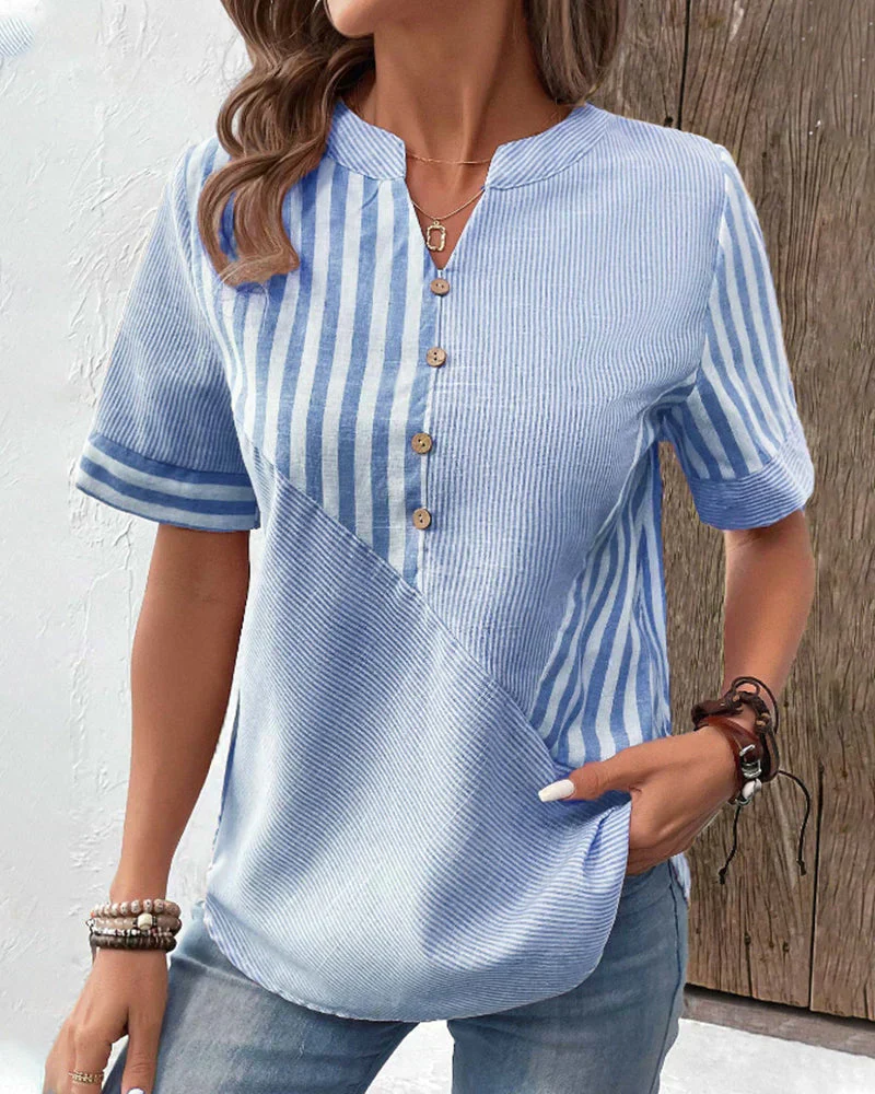 Classic Striped Button Up Blouse - Image 10