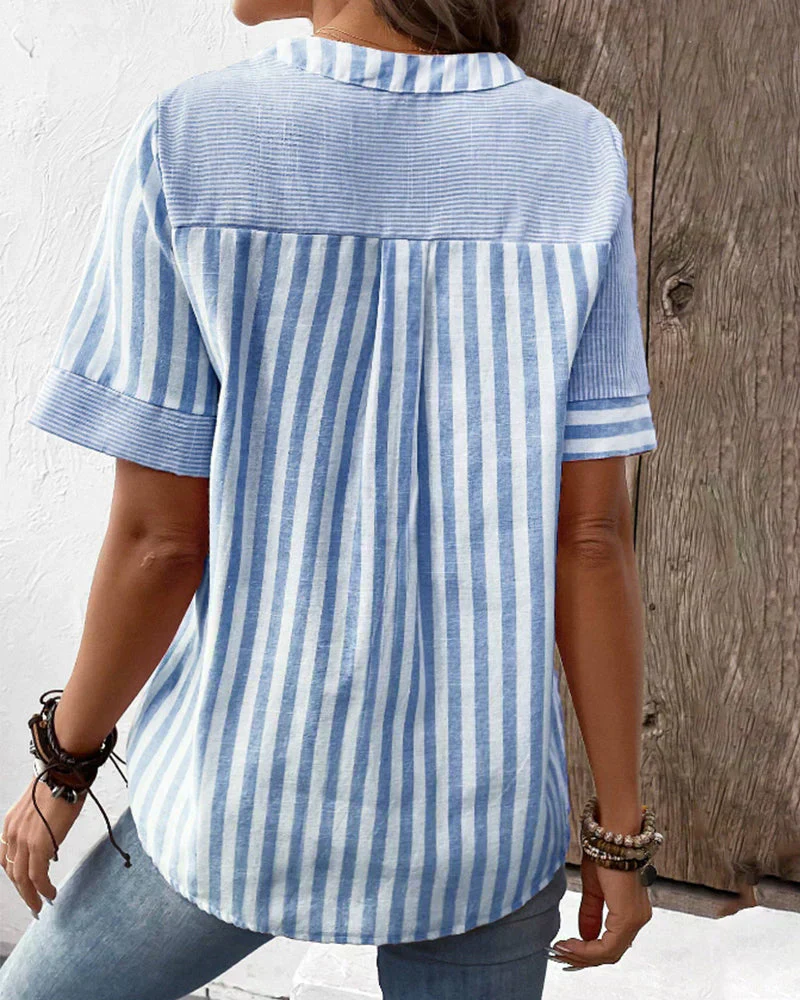 Classic Striped Button Up Blouse - Image 11