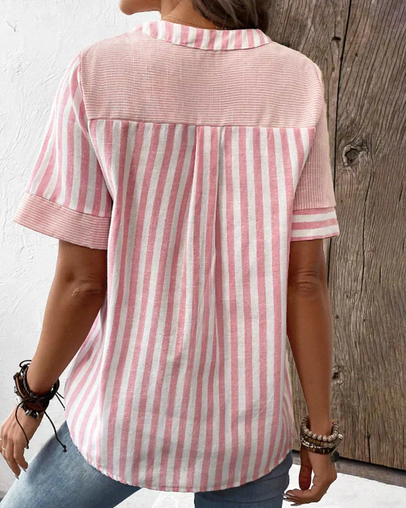 Classic Striped Button Up Blouse - Image 13