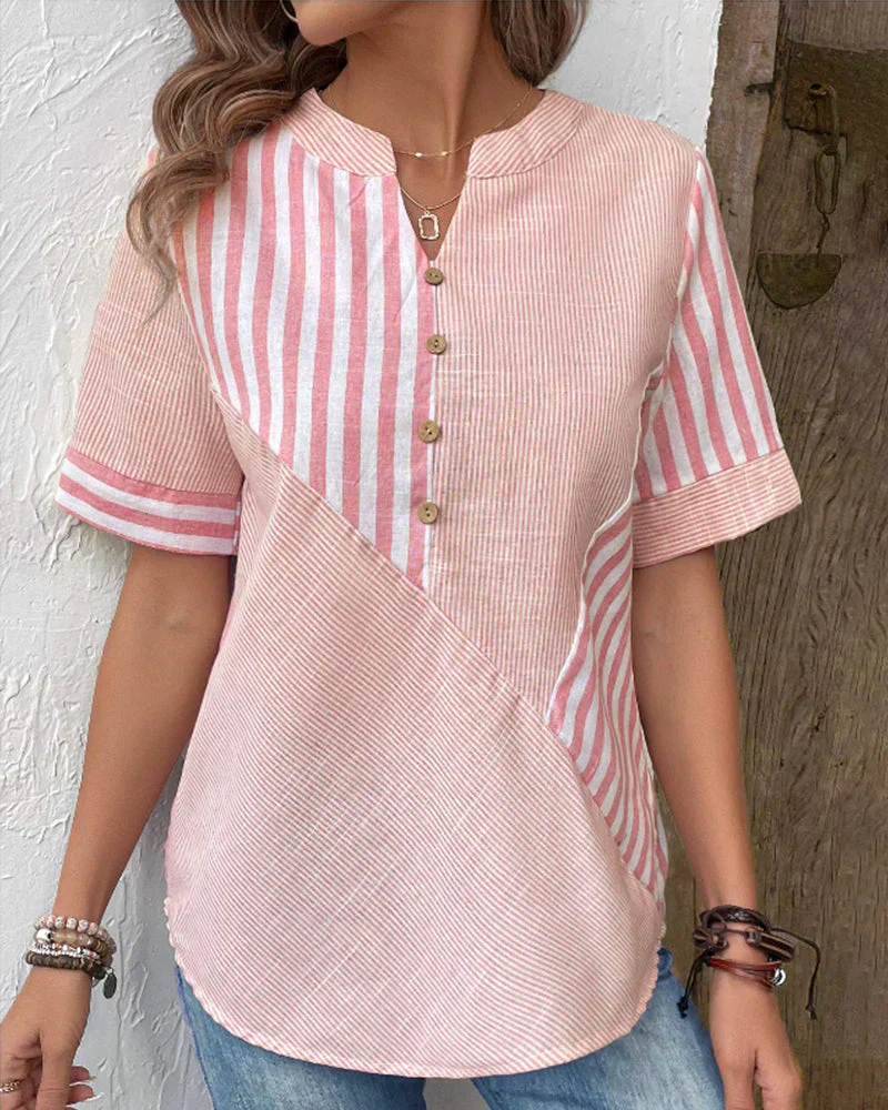Classic Striped Button Up Blouse - Image 15