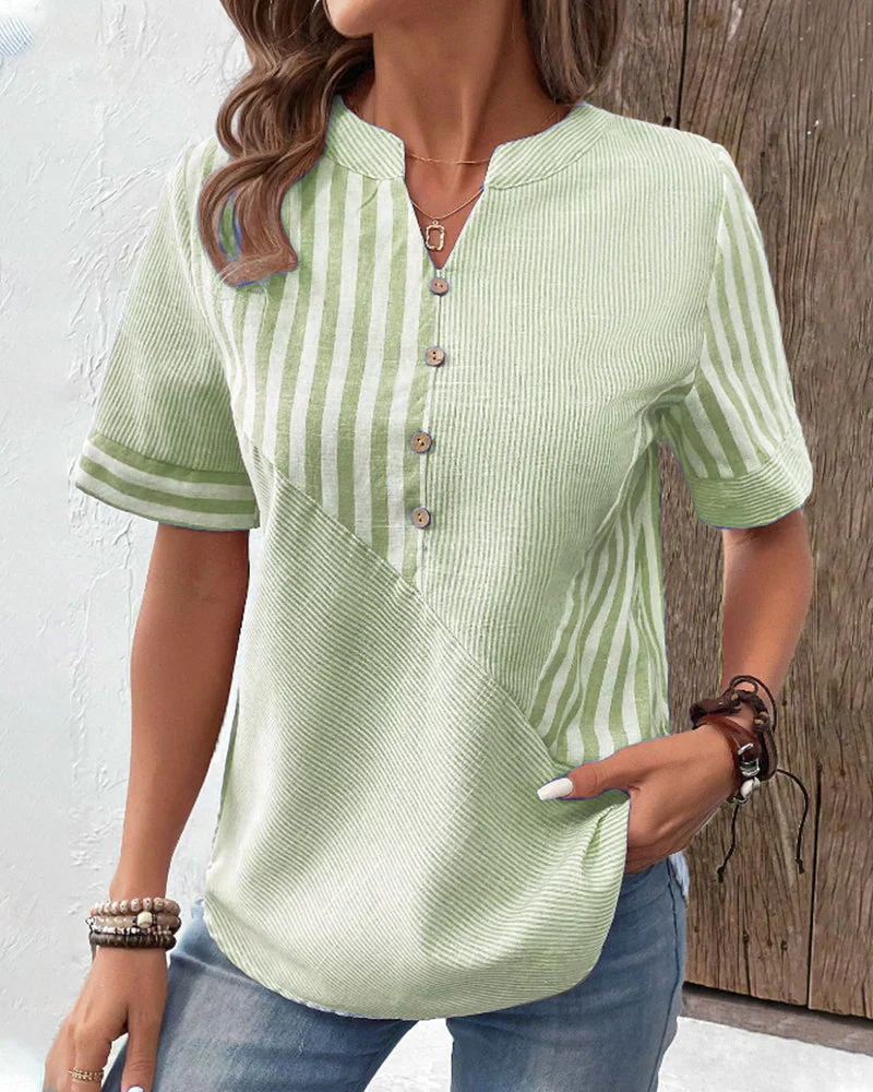 Classic Striped Button Up Blouse - Image 16