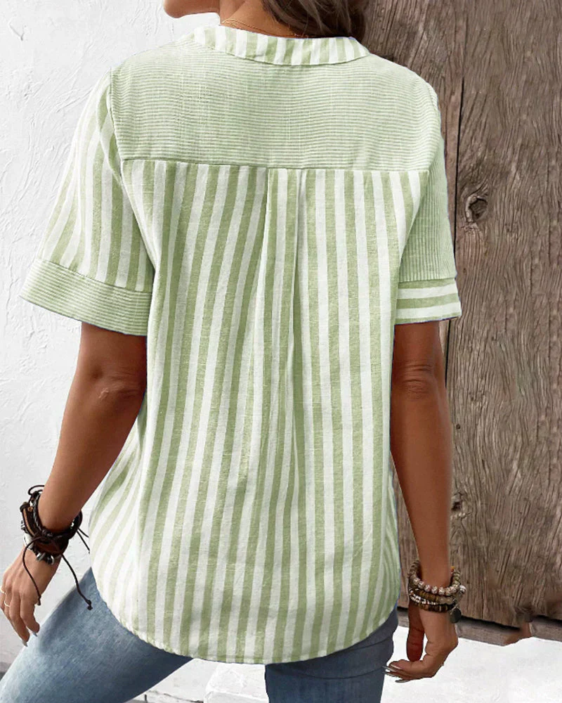 Classic Striped Button Up Blouse - Image 17