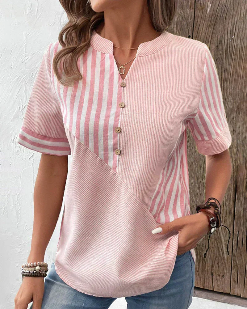 Classic Striped Button Up Blouse - Image 2