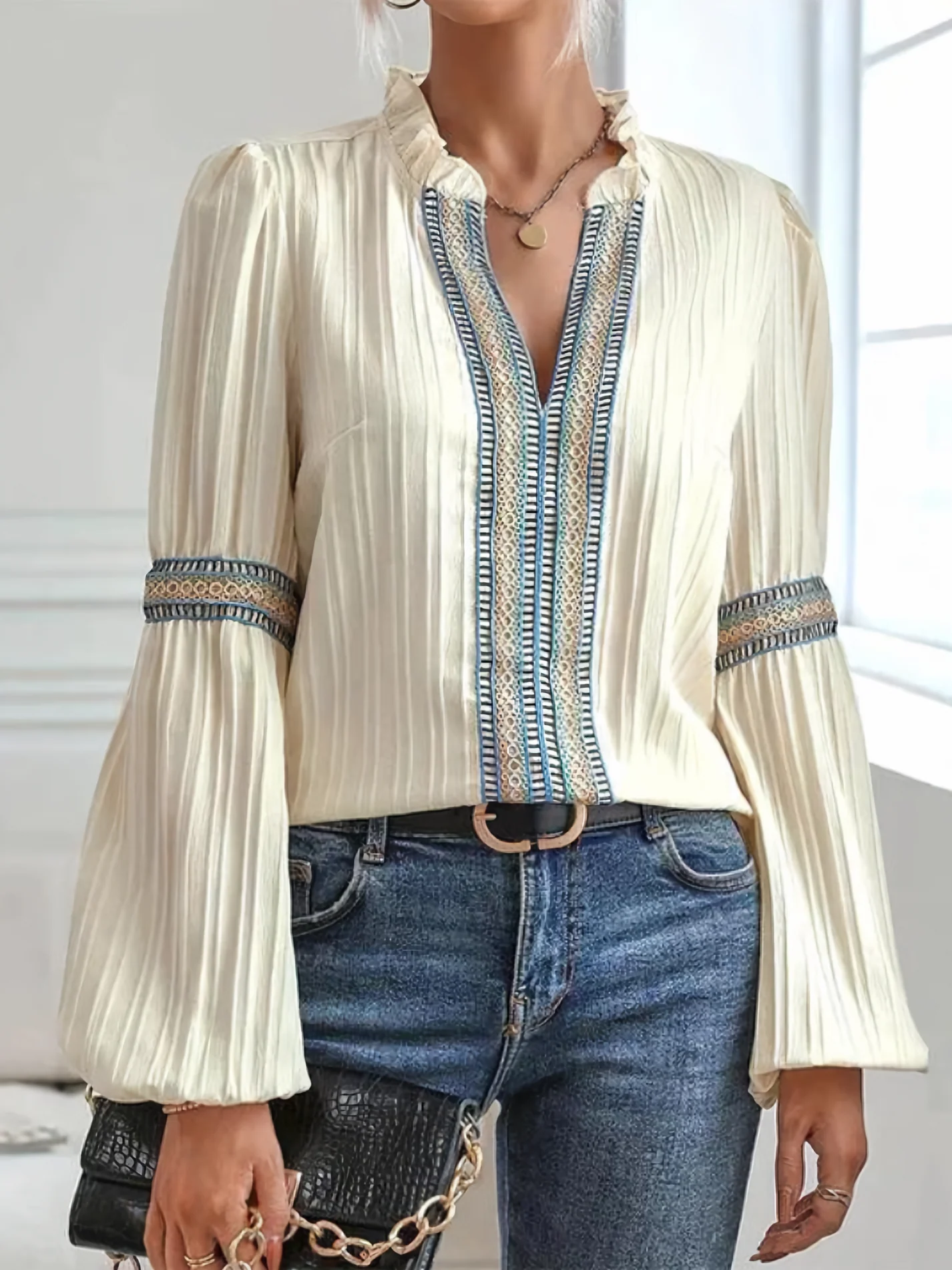 Classic V Neck Blouse with Light Feel - Image 5