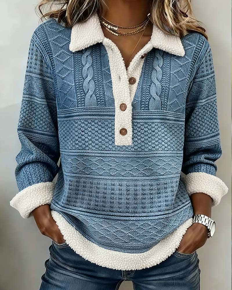 Collared Patchwork Casual Sweatshirt