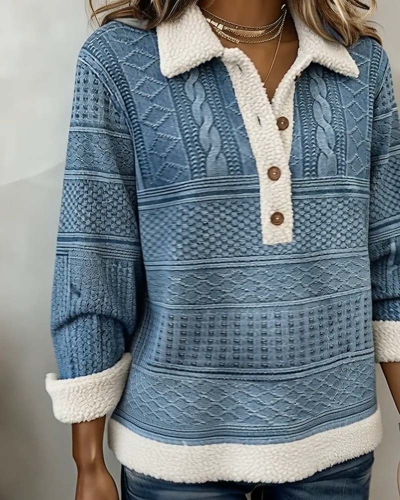 Collared Patchwork Casual Sweatshirt - Image 5