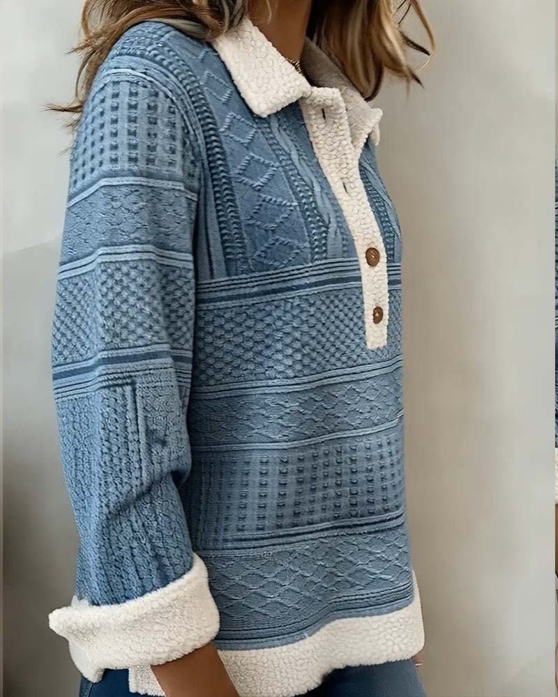 Collared Patchwork Casual Sweatshirt - Image 6