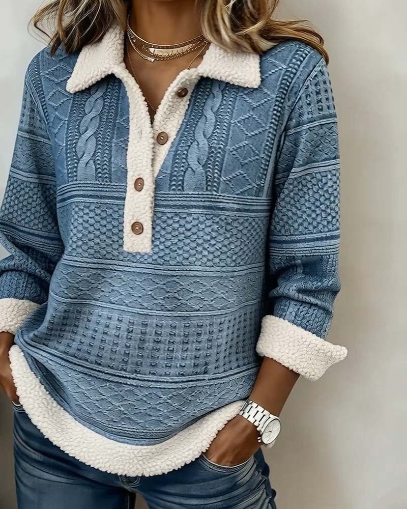 Collared Patchwork Casual Sweatshirt - Image 7