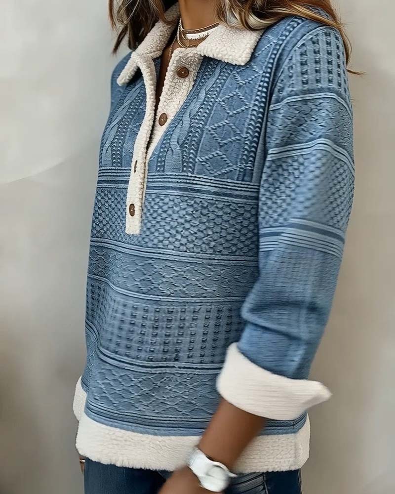 Collared Patchwork Casual Sweatshirt - Image 8
