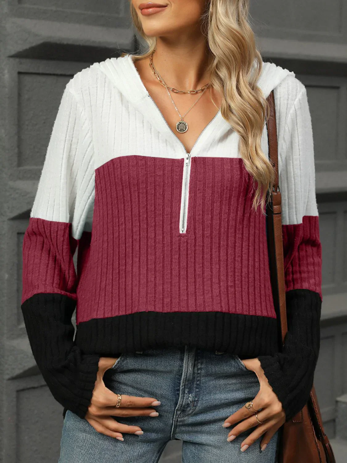 Color Block Hooded Long Sleeve T-Shirt - Image 18