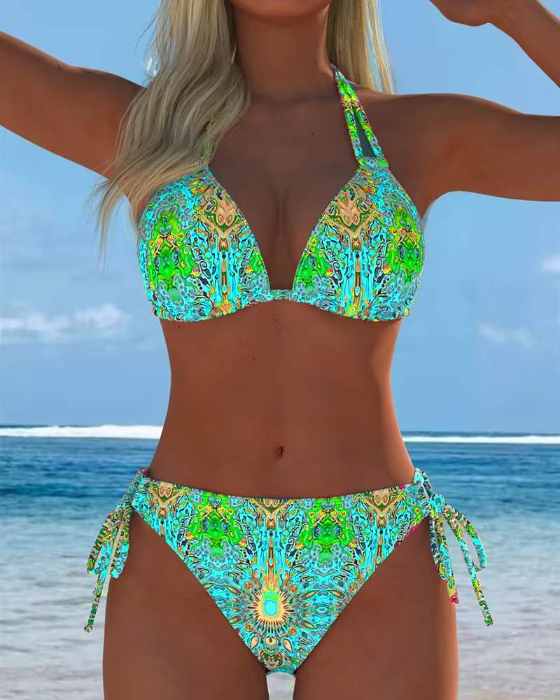 Colored Halter Print Bikini - Image 11