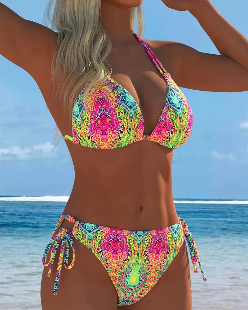 Colored Halter Print Bikini - Image 2