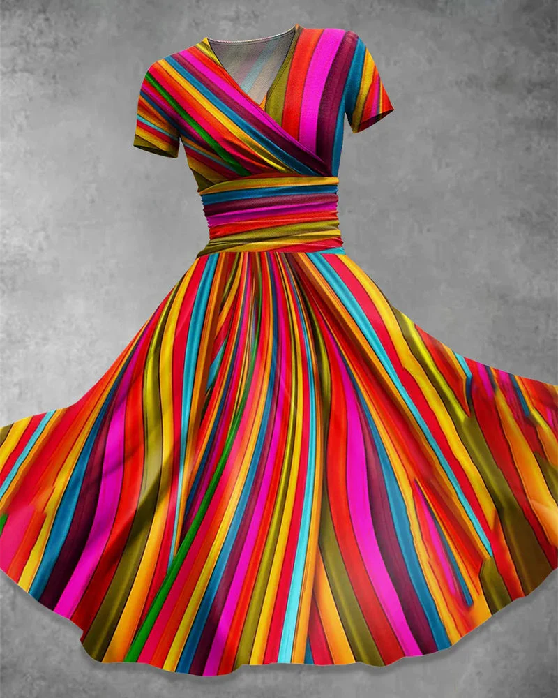 Colorful Elegant V-Neck Dress - Image 2