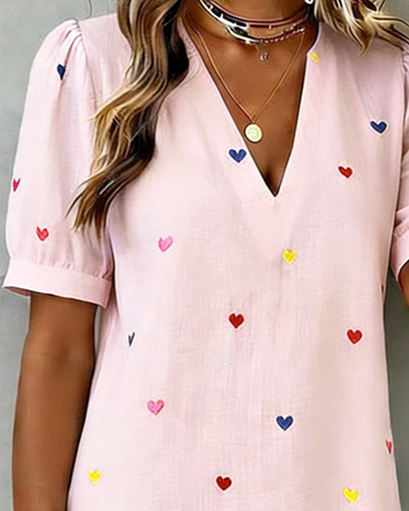 Colorful Heart Print V-Neck Dress - Image 9