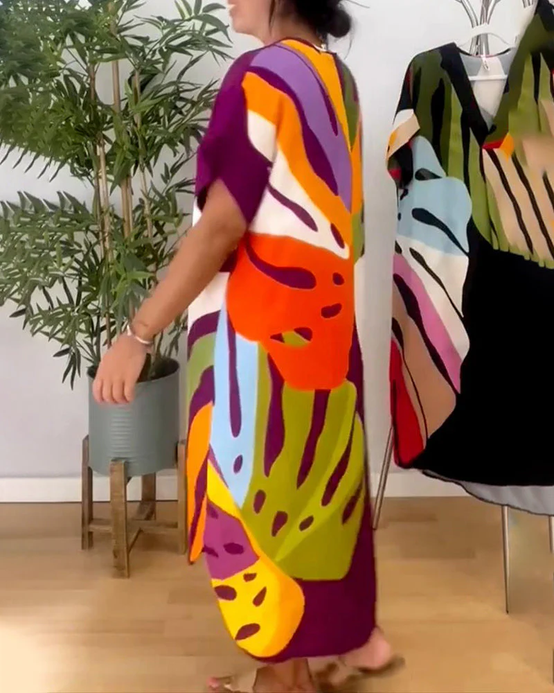 Colorful leaf print casual dress - Image 14