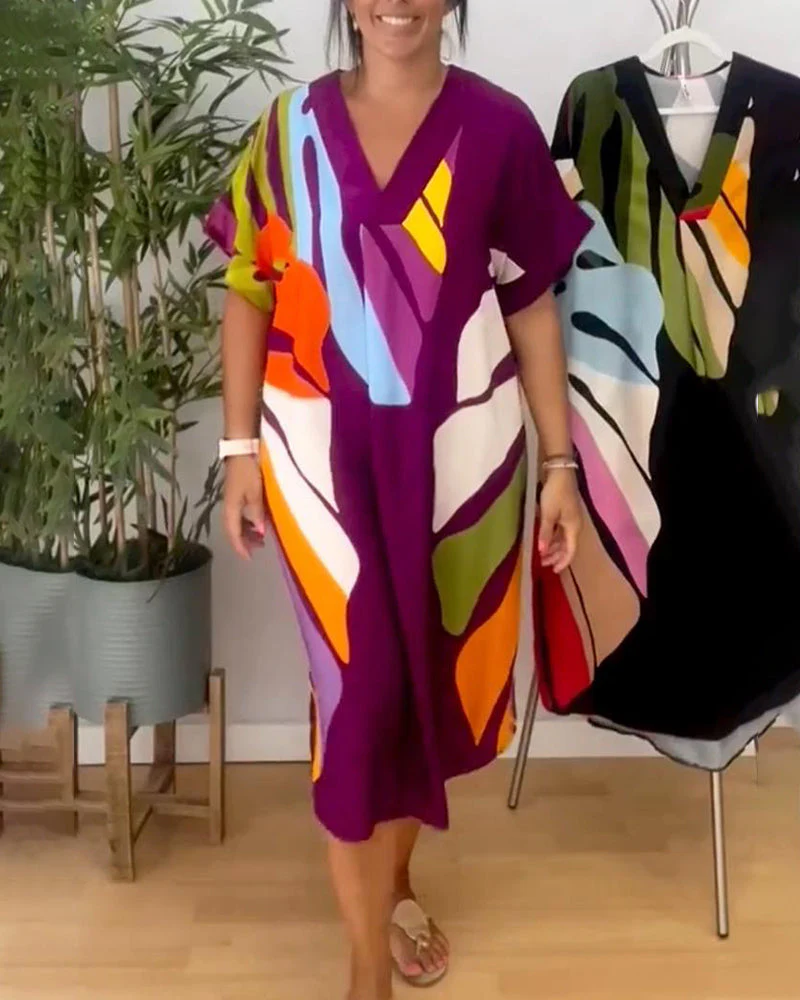 Colorful leaf print casual dress - Image 25
