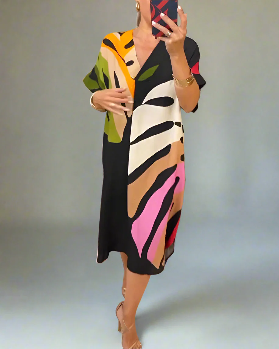 Colorful leaf print casual dress - Image 31