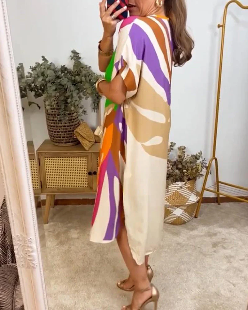 Colorful leaf print casual dress - Image 34